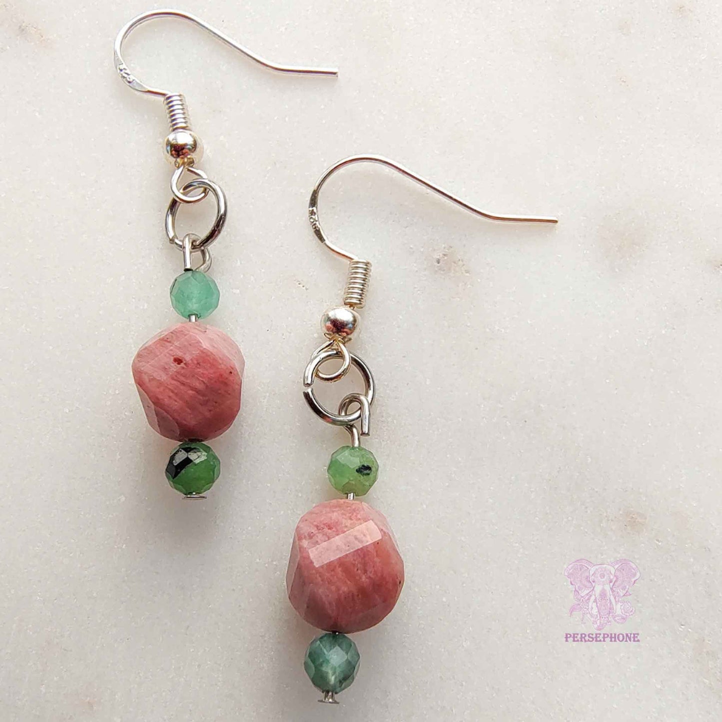 Eostre · Emerald & Rhodonite Earrings