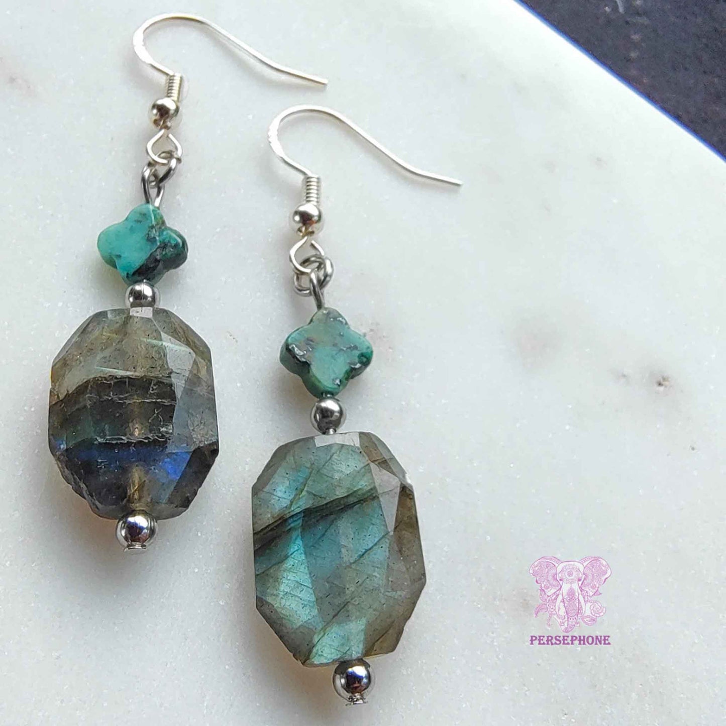 Oshún · Flashy Labradorite & African Turquoise Earrings