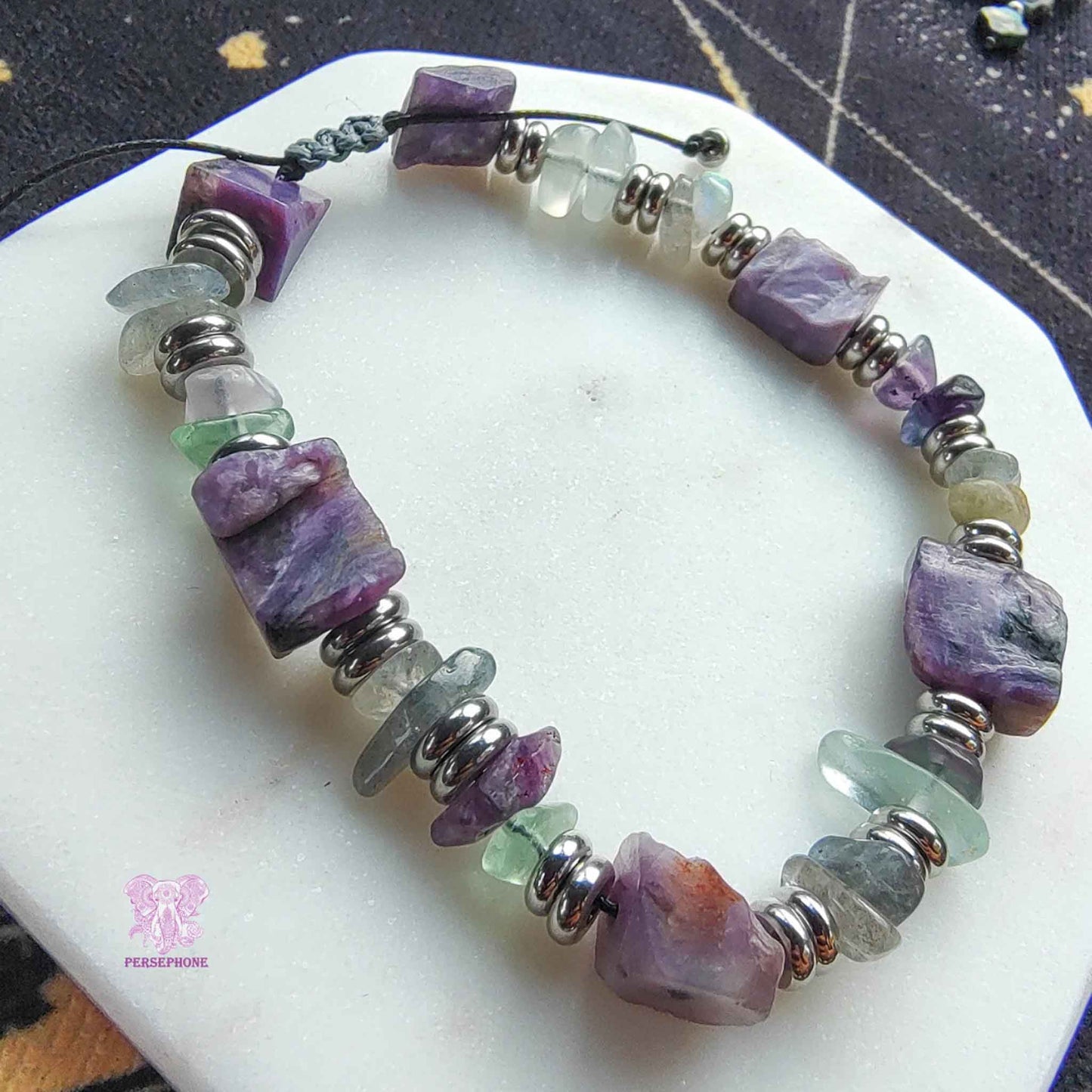 Alcyone · Charoite & Fluorite Bracelet