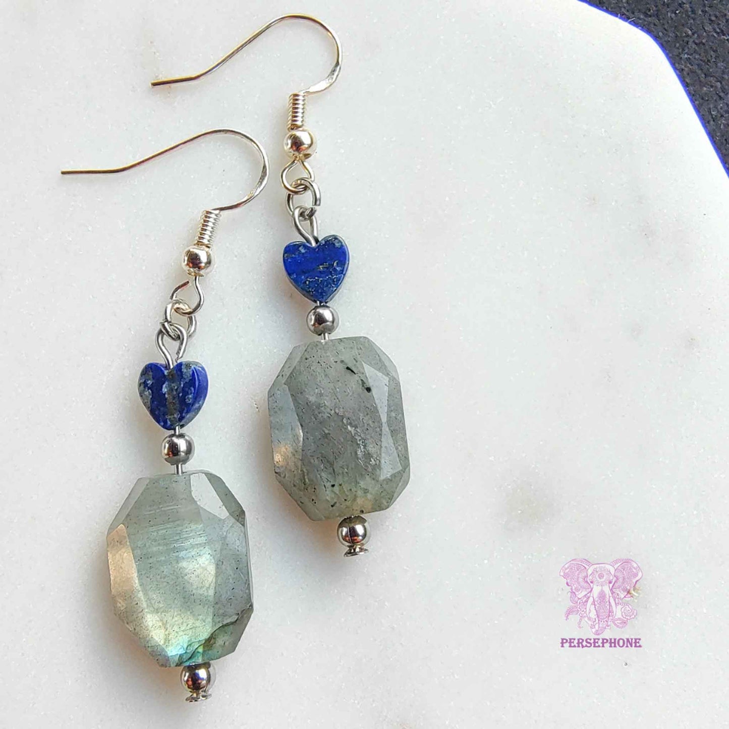 Mama Killa · Flashy Labradorite & Lapis Lazuli Earrings