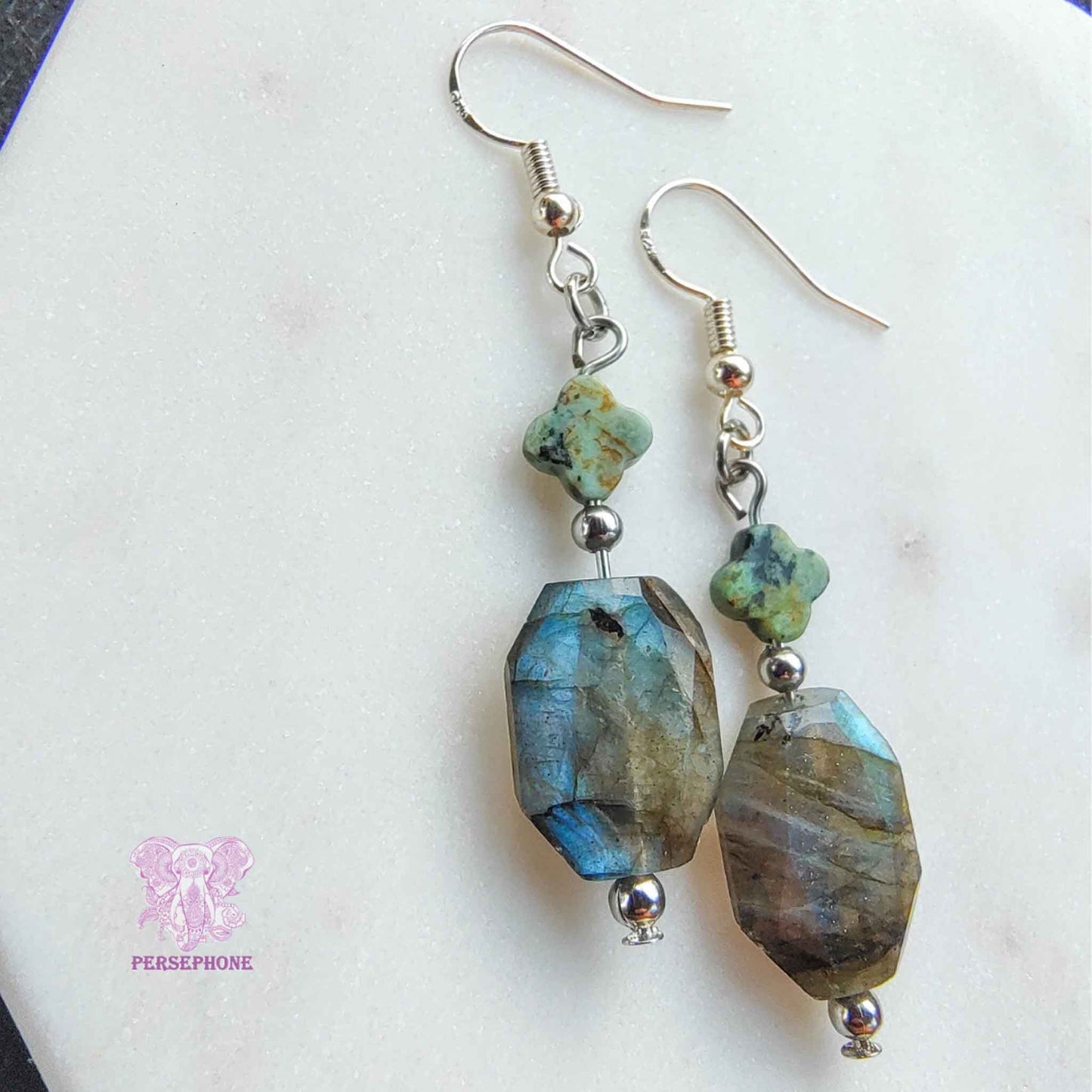 Oshún · Flashy Labradorite & African Turquoise Earrings