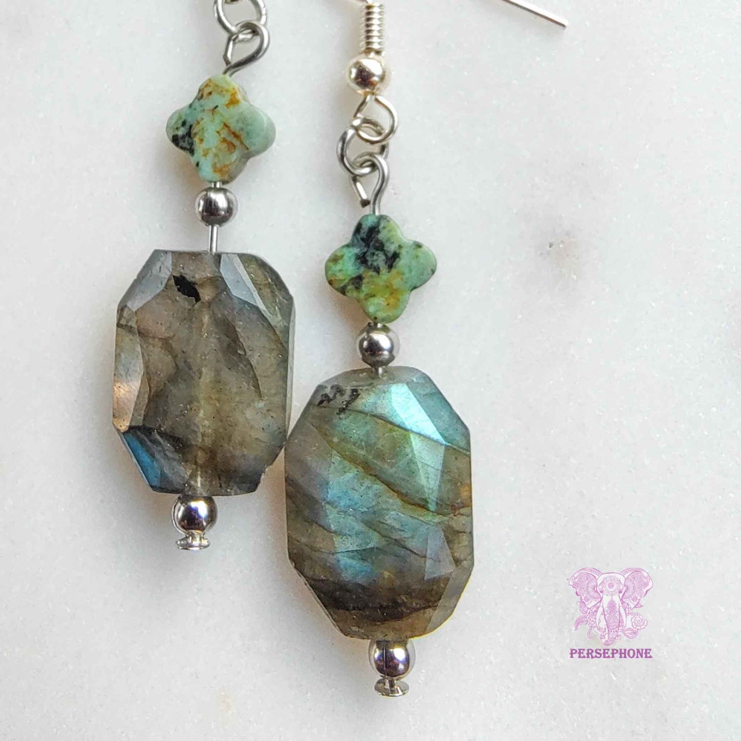 Oshún · Flashy Labradorite & African Turquoise Earrings