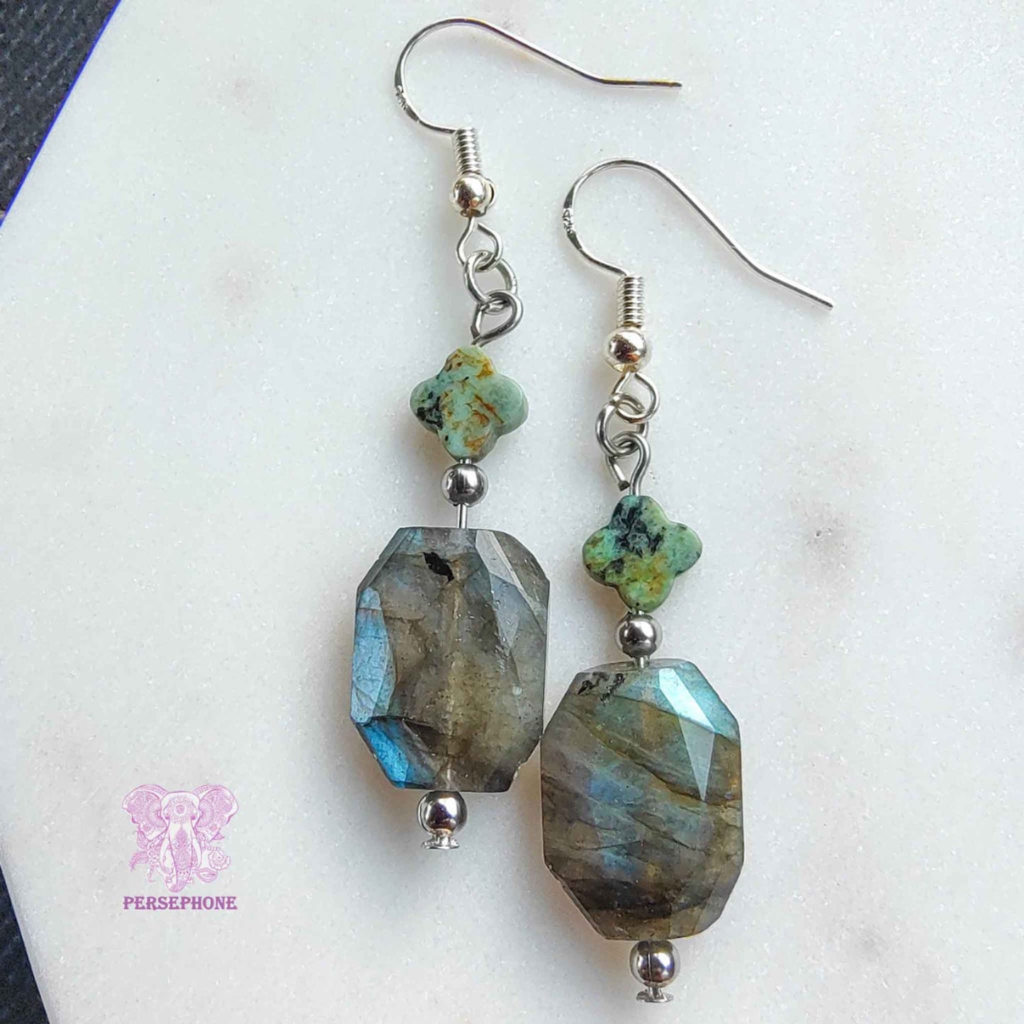 Oshún · Flashy Labradorite & African Turquoise Earrings