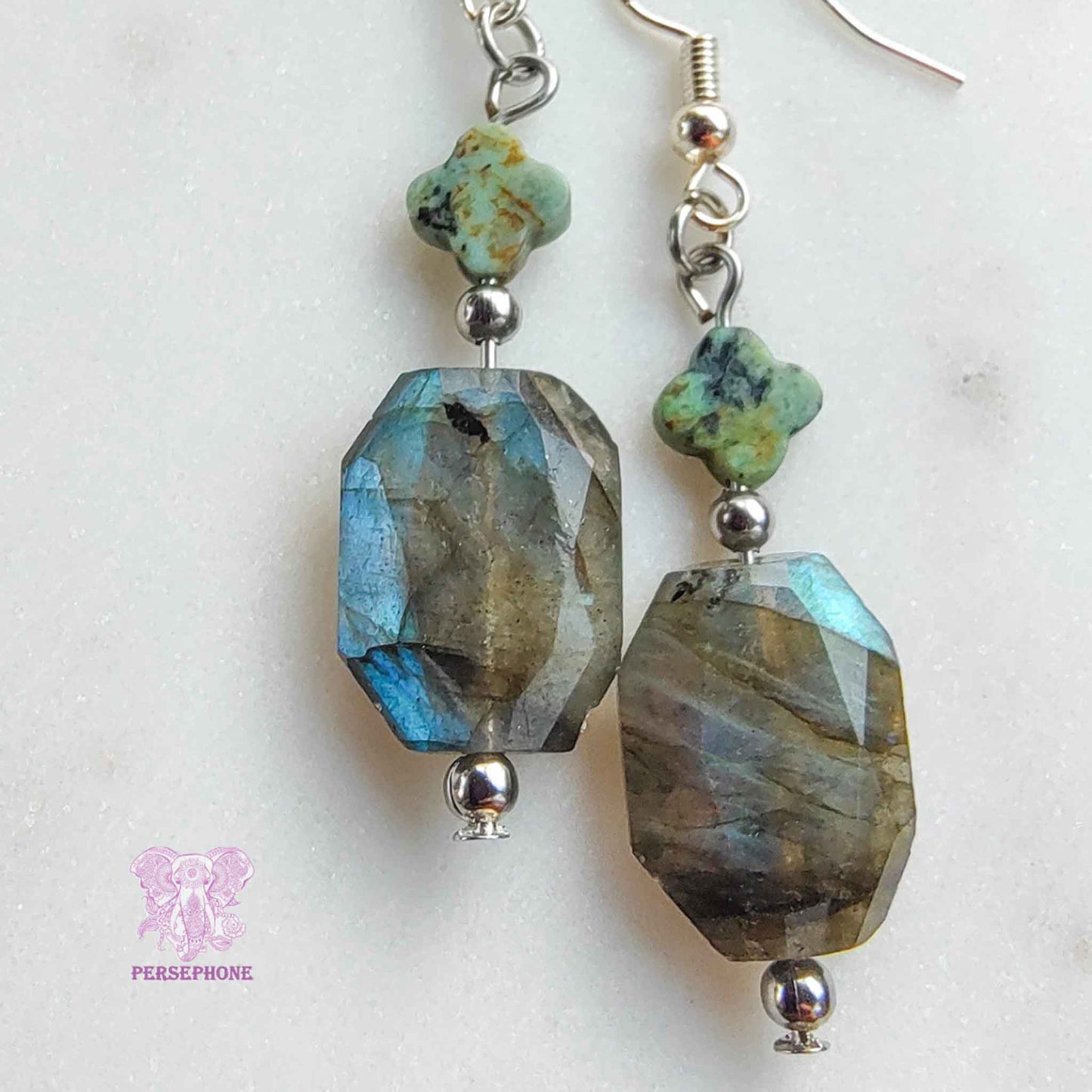 Oshún · Flashy Labradorite & African Turquoise Earrings
