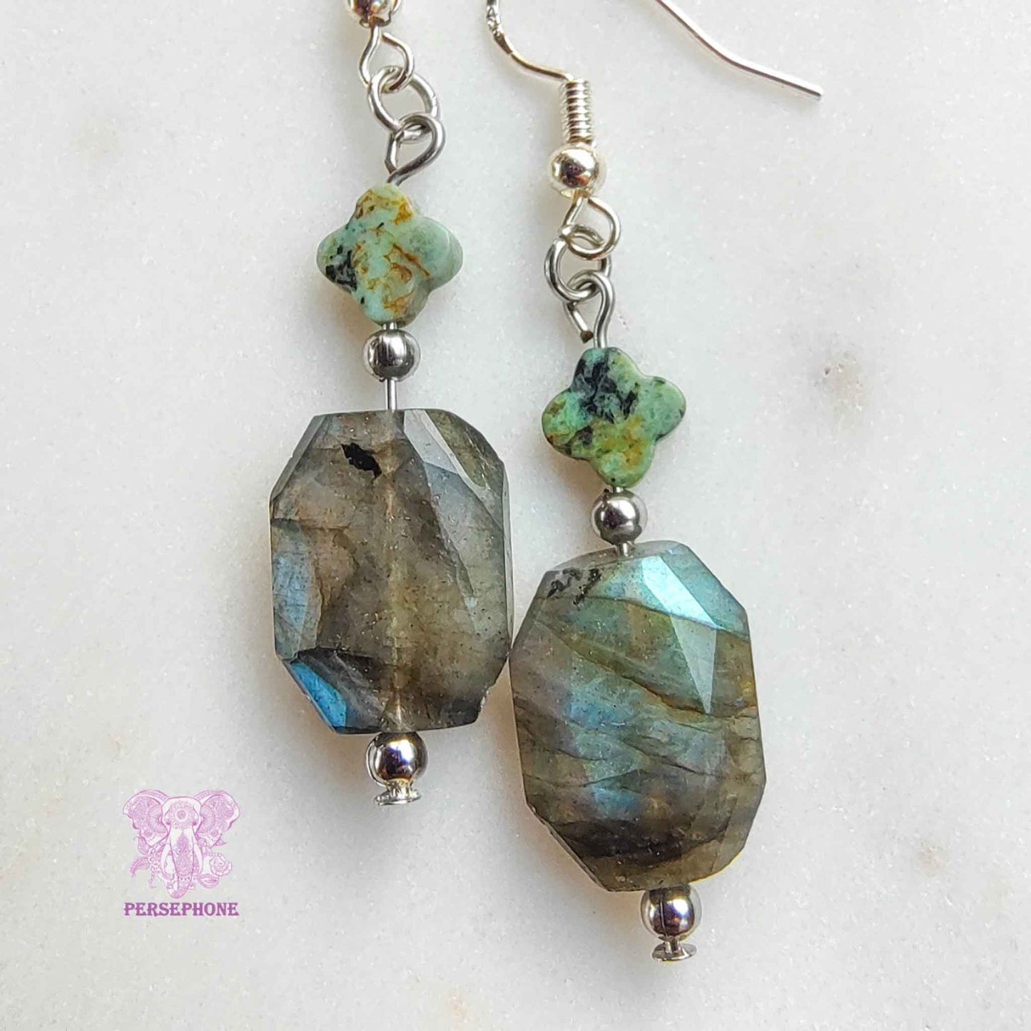 Oshún · Flashy Labradorite & African Turquoise Earrings