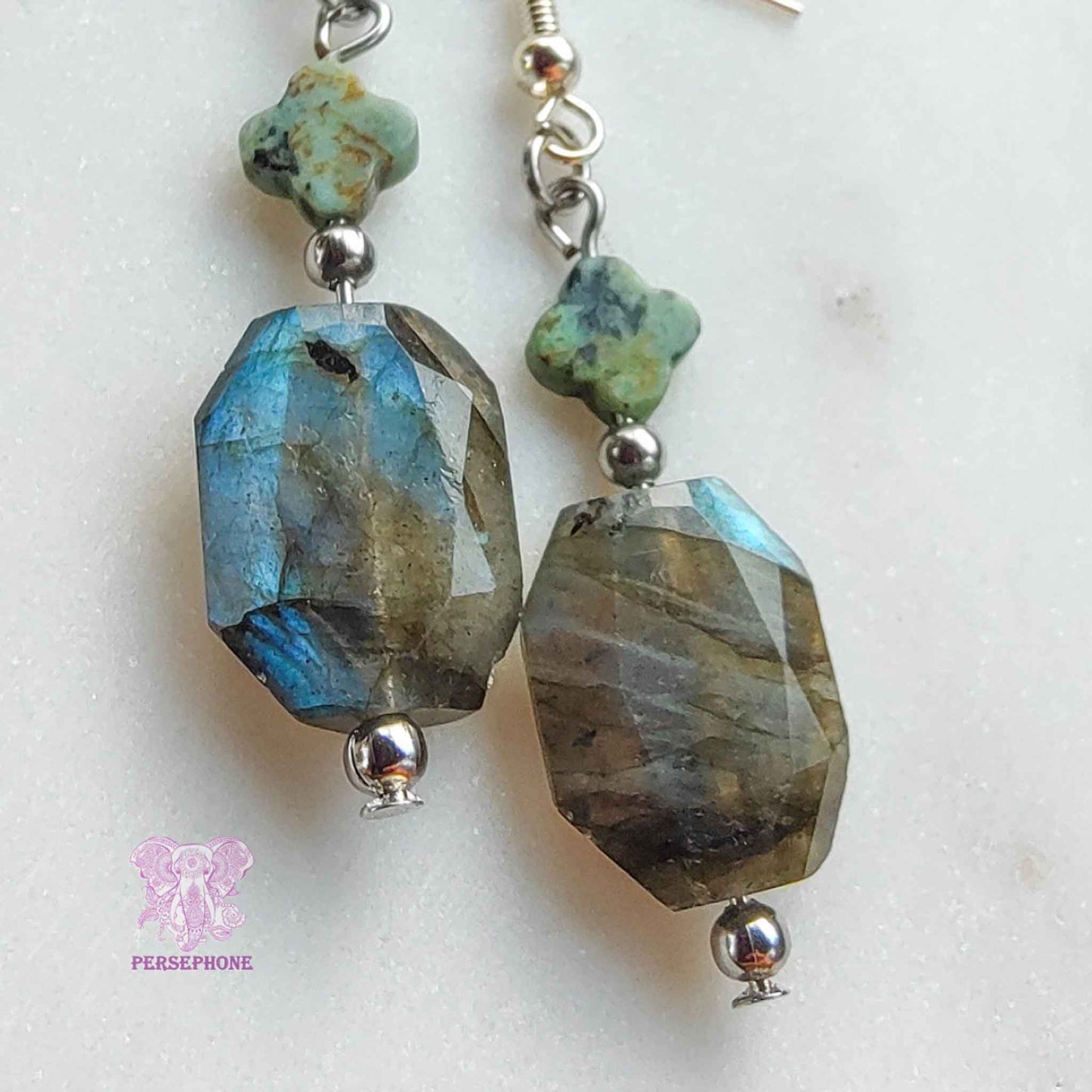 Oshún · Flashy Labradorite & African Turquoise Earrings