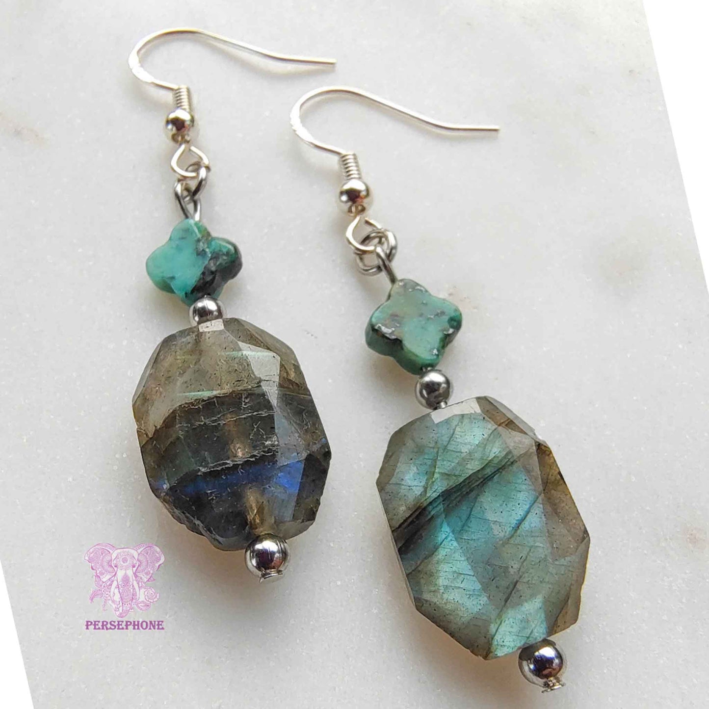 Oshún · Flashy Labradorite & African Turquoise Earrings