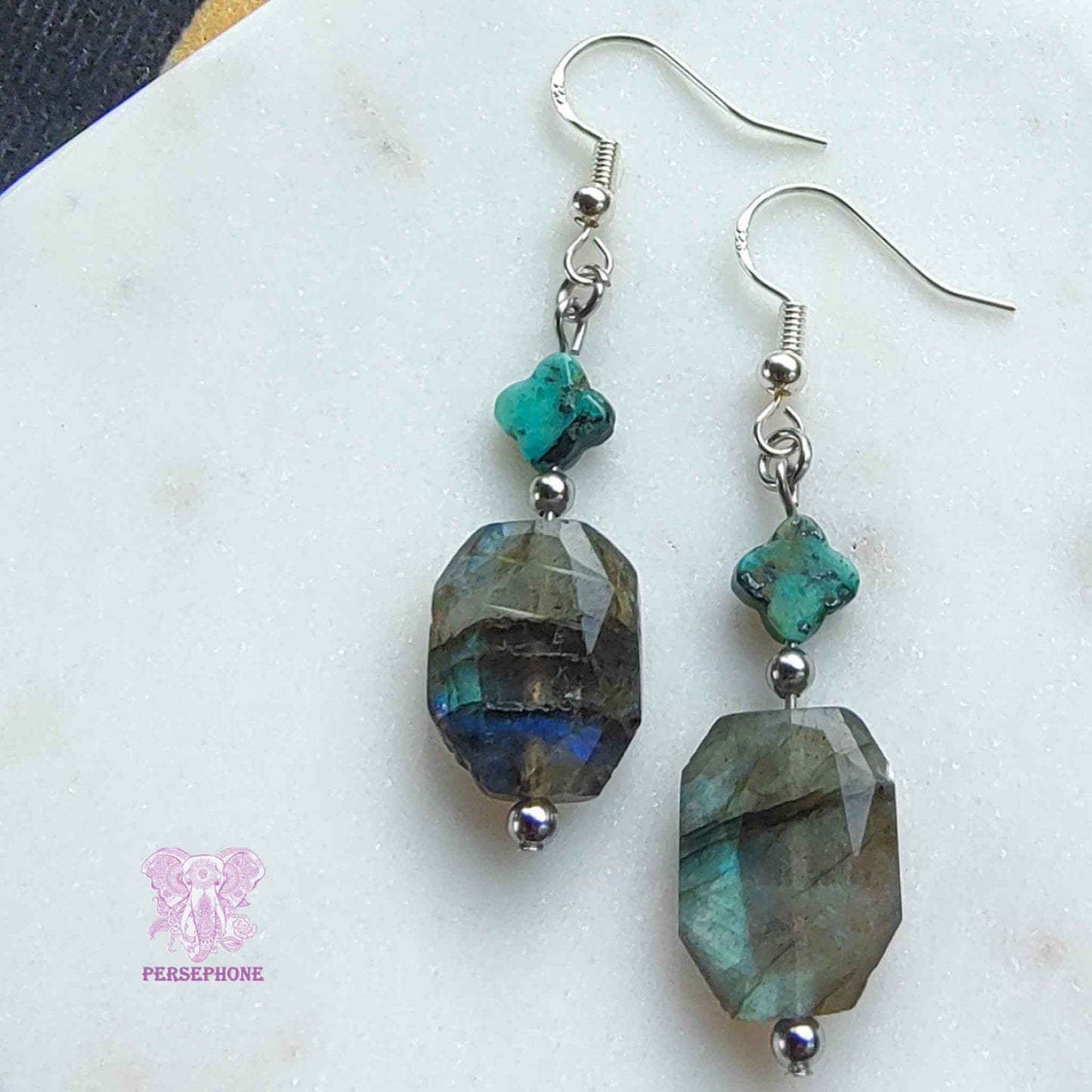 Oshún · Flashy Labradorite & African Turquoise Earrings