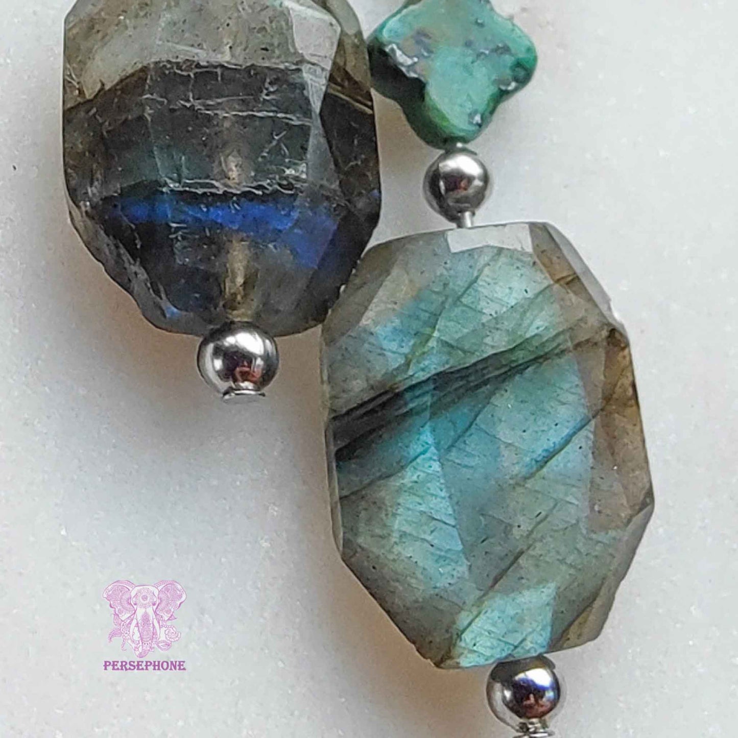 Oshún · Flashy Labradorite & African Turquoise Earrings