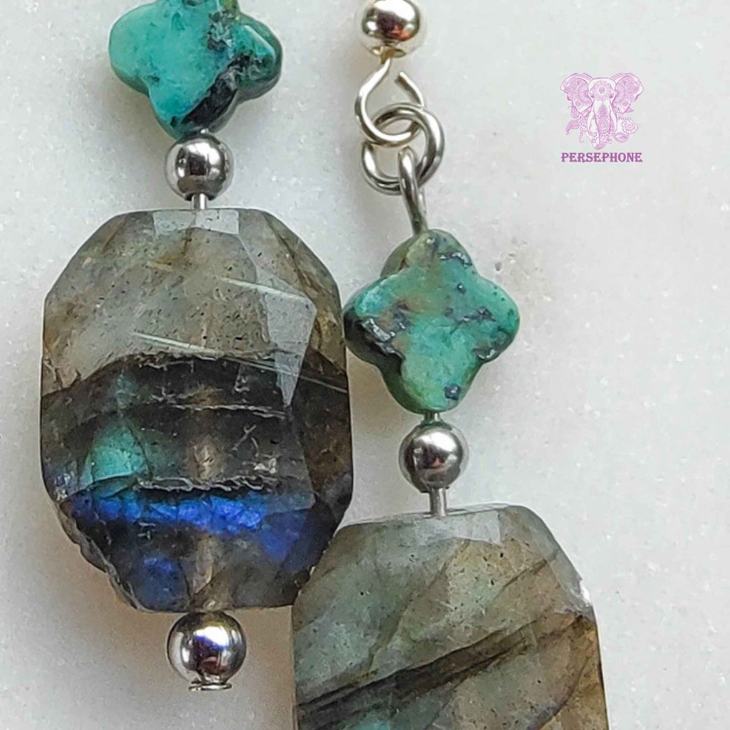 Oshún · Flashy Labradorite & African Turquoise Earrings