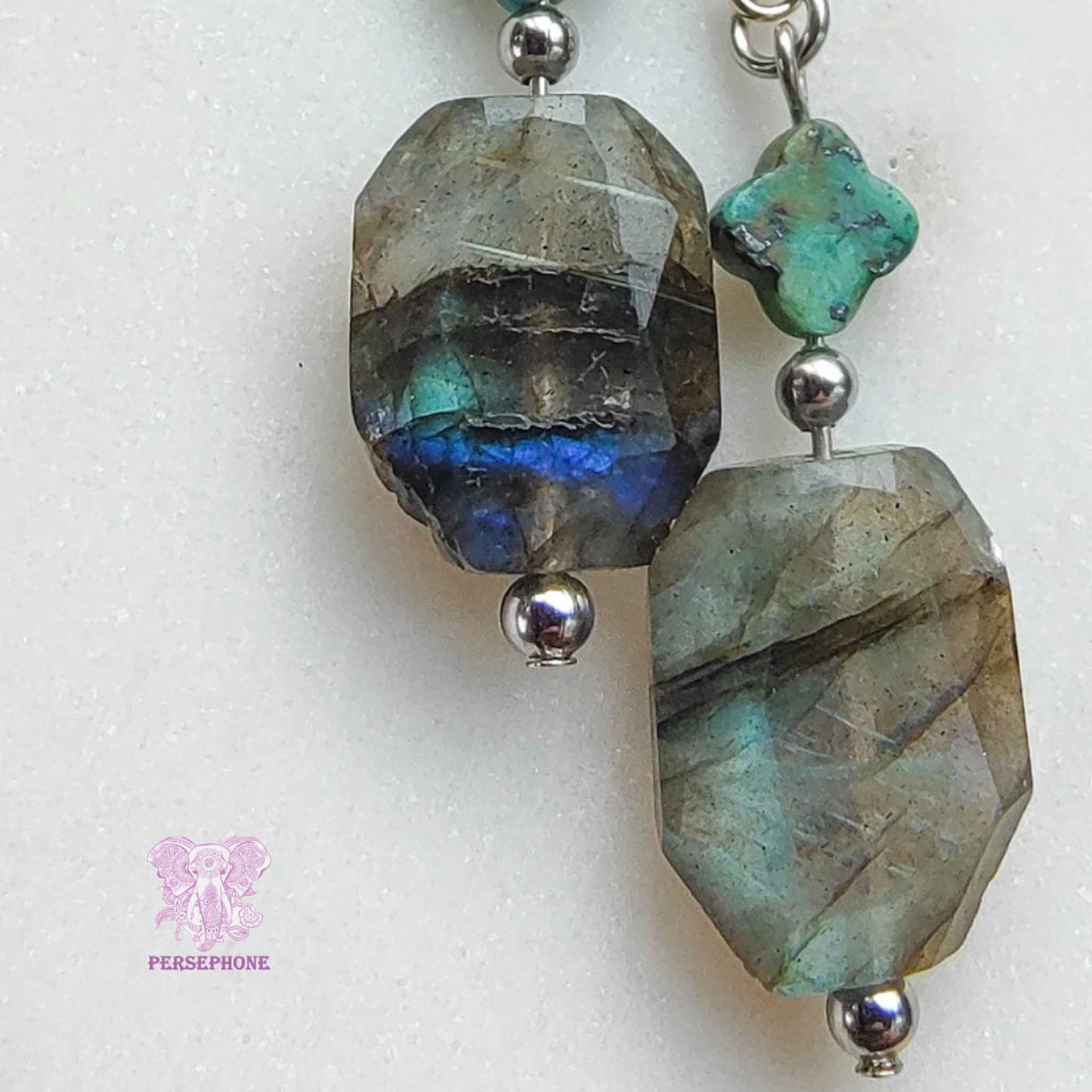 Oshún · Flashy Labradorite & African Turquoise Earrings